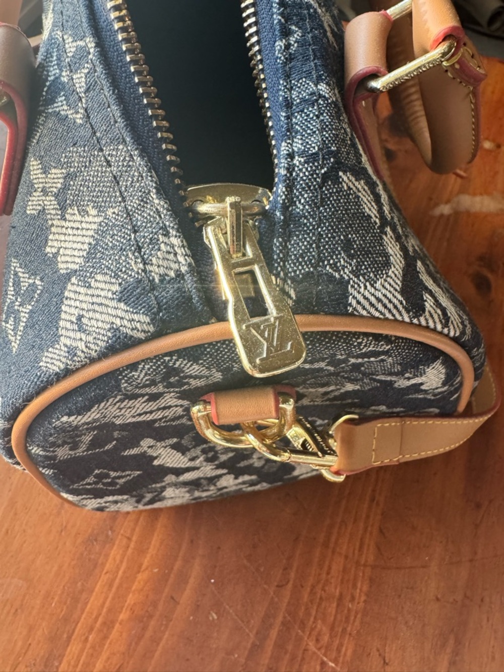 Denim Monogram Satchel in Black and Tan - Picture 2 of 8